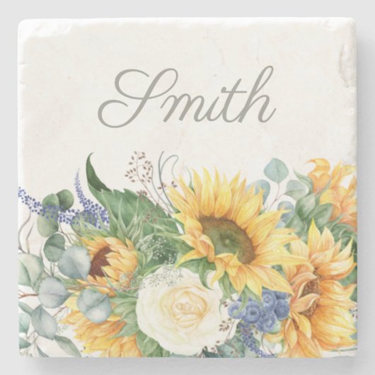エレガントひまわり緑のスクリプト名 ストーンコースター (正面)
