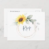 エレガントひまわり緑フローラ水彩RSVP ポストカード (正面/裏面)