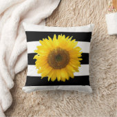 エレガントひまわり黒白ストライプの投P クッション (ブランケット)