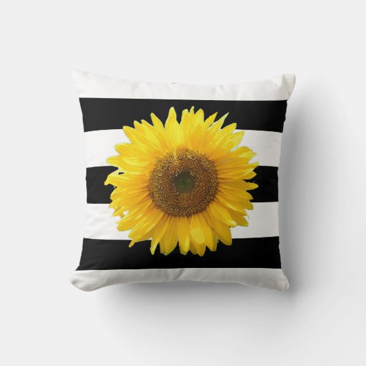 エレガントひまわり黒白ストライプの投P クッション (正面)