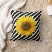 エレガントひまわり黒白ストライプの クッション (ブランケット)