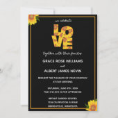 エレガントひまわり黒背景LOVE結婚's 招待状 (正面)