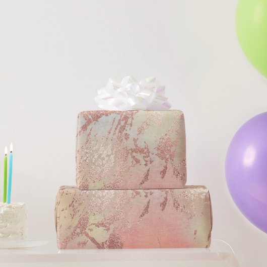 エレガントひよモダンこバラ金ゴールド水色カラフル ラッピングペーパー (パーティーギフト)