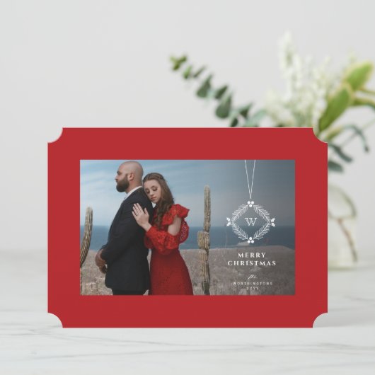 エレガントぶら下がったMonogramエレガント Christmas Photo シーズンカード (スタンド正面)