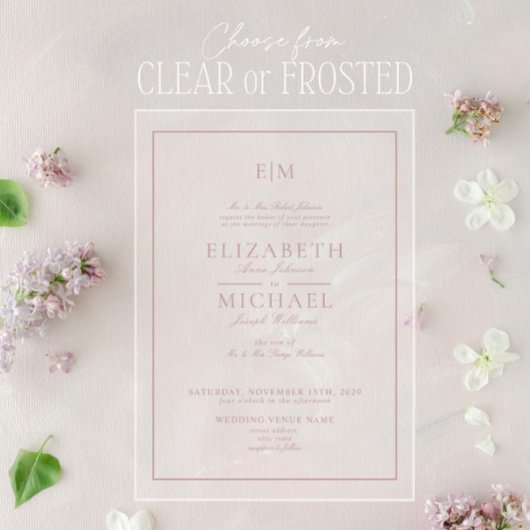 エレガントほこりっぽいバラクラシックスクリプトモノグラム結婚ズ アクリル招待状