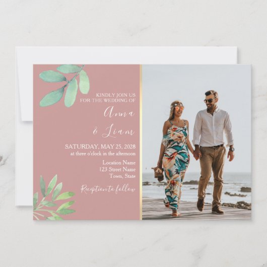 エレガントほこりっぽいバラグ結婚レナリーの写真 招待状 (正面)