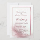 エレガントほこりっぽいバラフレーミング結婚フェザー 招待状 (正面)