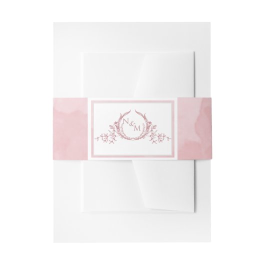 エレガントほこりっぽいバラ水の色、モノグラム結婚ズ 招待状ベリーバンド (正面例)