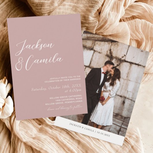 エレガントほこりっぽいバラ結婚写真 招待状