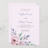 エレガントほこりっぽいピンクとブルーのフローラピンク結婚ズ 招待状 (正面/裏面)