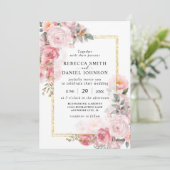 エレガントほこりっぽいピンクのバラとモダン金ゴールド結婚ズ 招待状 (スタンド正面)
