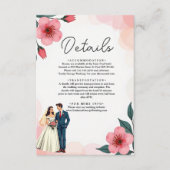 エレガントほこりっぽいピンクの花嫁と花婿のフローラ結婚 エンクロージャーカード (正面)