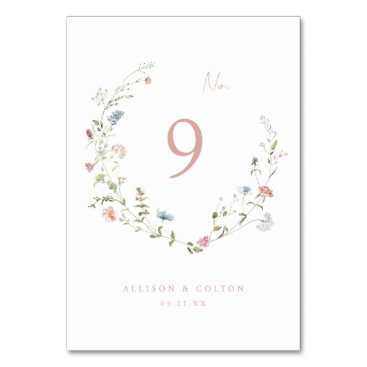 エレガントほこりっぽいピンク素朴ワイルドフラワー結婚ボホ テーブルナンバー (裏面)