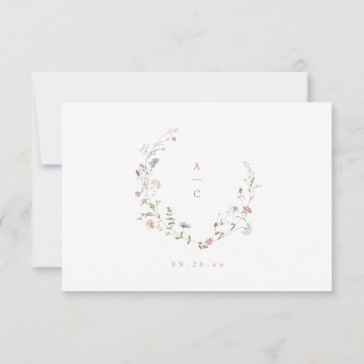 エレガントほこりっぽいピンク素朴ワイルドフラワー結婚ボホ 出欠カード (裏面)