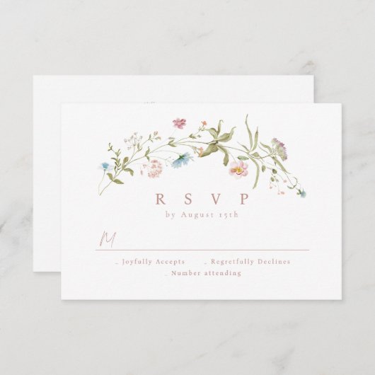 エレガントほこりっぽいピンク素朴ワイルドフラワー結婚ボホ 出欠カード (正面/裏面)