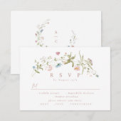 エレガントほこりっぽいピンク素朴ワイルドフラワー結婚ボホ 出欠カード (正面/裏面)