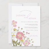 エレガントほこりっぽいピンク結婚の野の花 招待状 (正面)