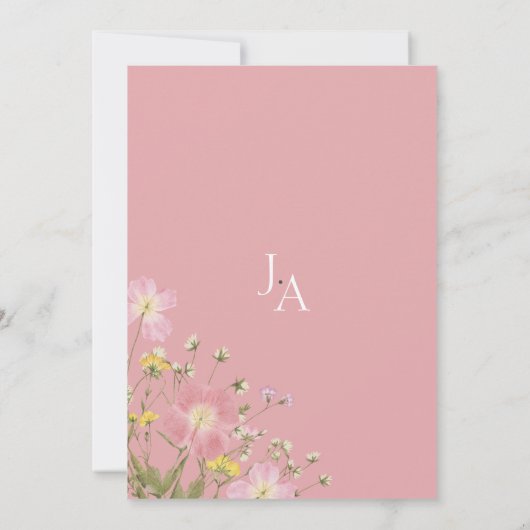 エレガントほこりっぽいピンク結婚の野の花 招待状 (裏面)
