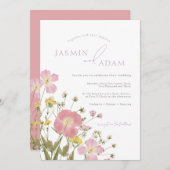 エレガントほこりっぽいピンク結婚の野の花 招待状 (正面/裏面)