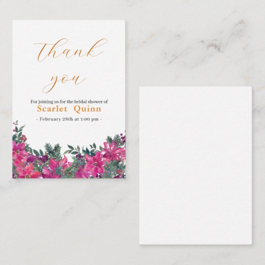 エレガントほこりっぽいピンク色のフローラブライダルシャワー ノートカード (正面/裏面)