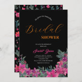 エレガントほこりっぽいピンク色のフローラブライダルシャワー 招待状 (正面/裏面)
