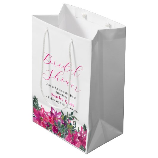 エレガントほこりっぽいピンク色のフローラブライダル束 ミディアムペーパーバッグ (正面アングル)