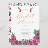 エレガントほこりっぽいピンク色のフローラブライダル束 招待状 (正面/裏面)