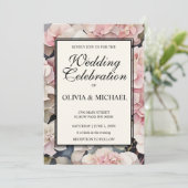 エレガントほこりっぽいピンク色のフローラ結婚 招待状 (スタンド正面)