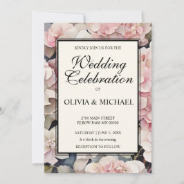 エレガントほこりっぽいピンク色のフローラ結婚 招待状