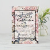エレガントほこりっぽいピンク色のフローラ結婚 招待状 (スタンド正面)