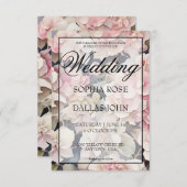 エレガントほこりっぽいピンク色のフローラ結婚 招待状 (正面/裏面)