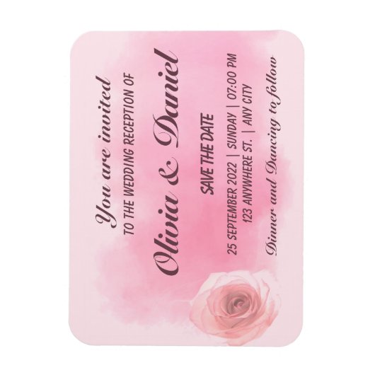 エレガントほこりっぽいピンク色のローズ結婚フローラ マグネット (縦)