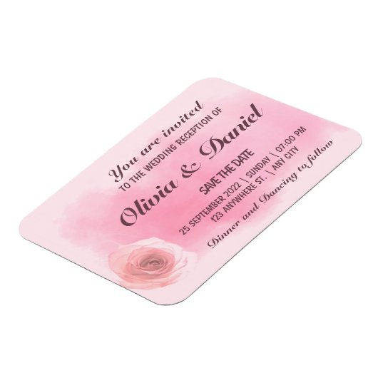 エレガントほこりっぽいピンク色のローズ結婚フローラ マグネット (左側)