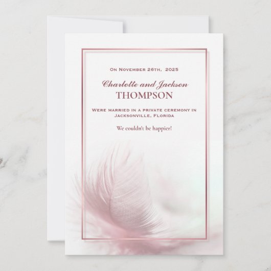 エレガントほこりっぽいピ結婚ンク羽の発表 案内状 (正面)