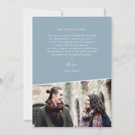 エレガントほこりっぽいブルーのハンドレタ結婚ーさん サンキューカード (裏面)