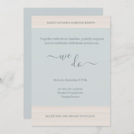 エレガントほこりっぽいブルー我々は木目ストライプの結婚 招待状