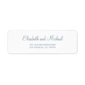 エレガントほこりっぽいブルー結婚スクリプトの差出人住所 ラベル (正面)
