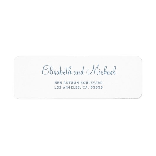 エレガントほこりっぽいブルー結婚スクリプトの差出人住所 ラベル (正面)