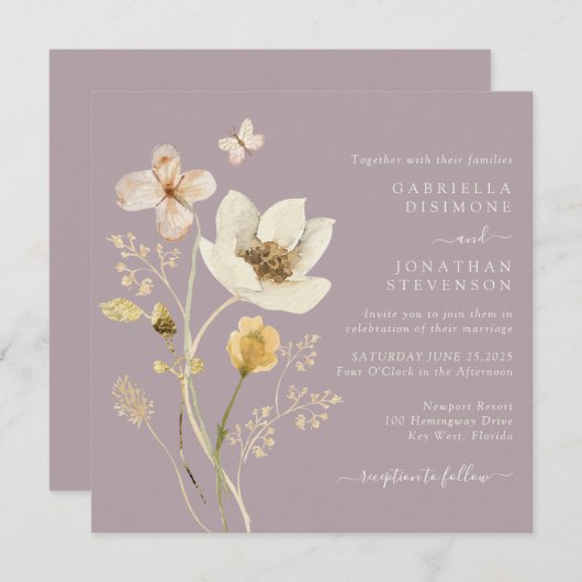 エレガントほこりっぽいメイヴの水の色の結婚野花 招待状 (正面/裏面)