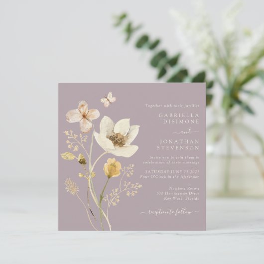 エレガントほこりっぽいメイヴの水の色の結婚野花 招待状 (スタンド正面)