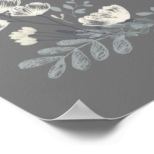 エレガントほこりっぽい灰色と白のフローラ結婚の歓迎 ポスター (角)