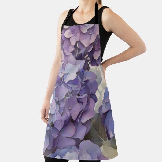 エレガントほこりっぽい紫の青い水色アジサイ エプロン (インサイチュ)
