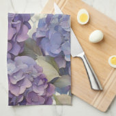 エレガントほこりっぽい紫の青い水色アジサイ キッチンタオル (四つ折り)
