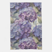 エレガントほこりっぽい紫の青い水色アジサイ キッチンタオル (縦)