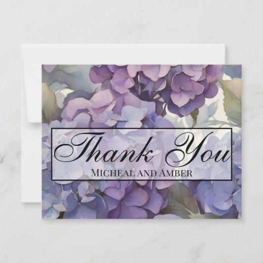 エレガントほこりっぽい紫の青い水色アジサイ サンキューカード (正面)
