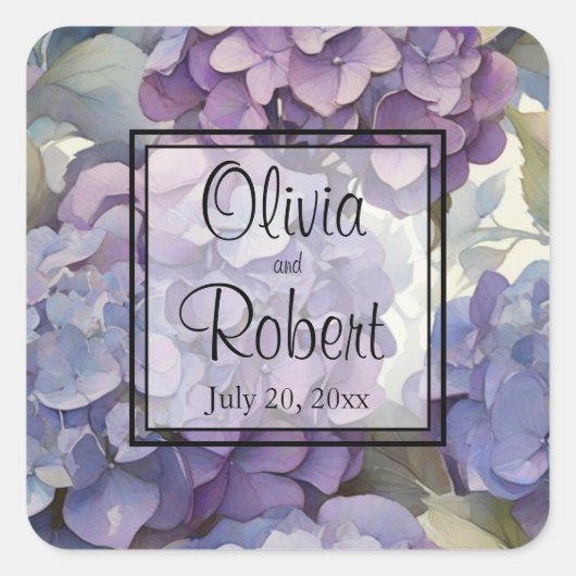 エレガントほこりっぽい紫の青い水色アジサイ スクエアシール (正面)