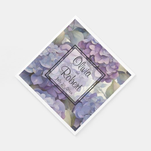 エレガントほこりっぽい紫の青い水色アジサイ スタンダードランチョンナプキン (角)