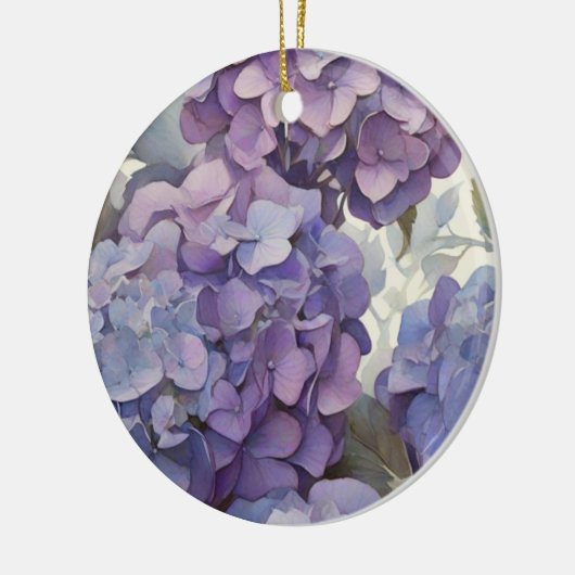 エレガントほこりっぽい紫の青い水色アジサイ セラミックオーナメント (左)