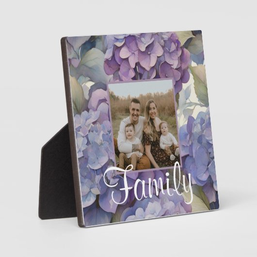 エレガントほこりっぽい紫の青い水色アジサイ フォトプラーク (正面)