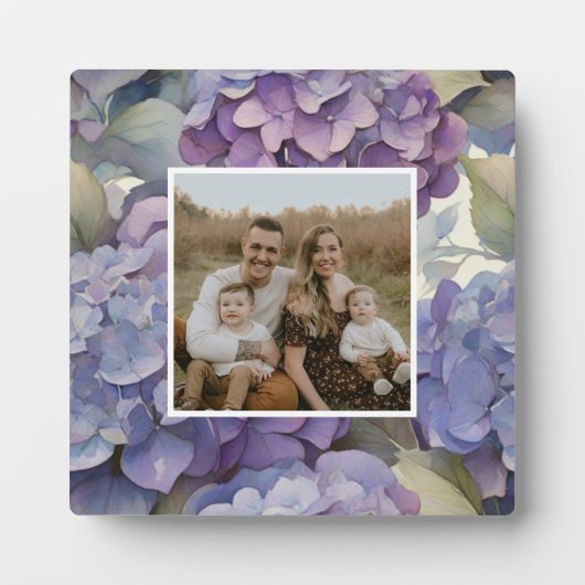 エレガントほこりっぽい紫の青い水色アジサイ フォトプラーク (正面)